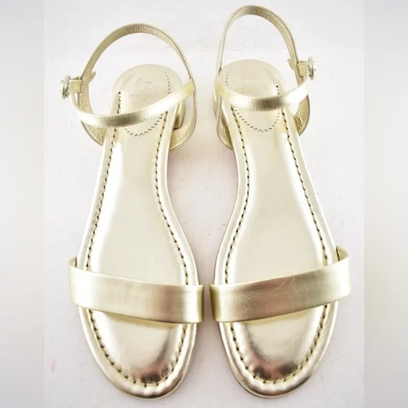 Christian Louboutin Sweet Jane Sandal Flat Platine Gold Leather Ankle Strap 40.5